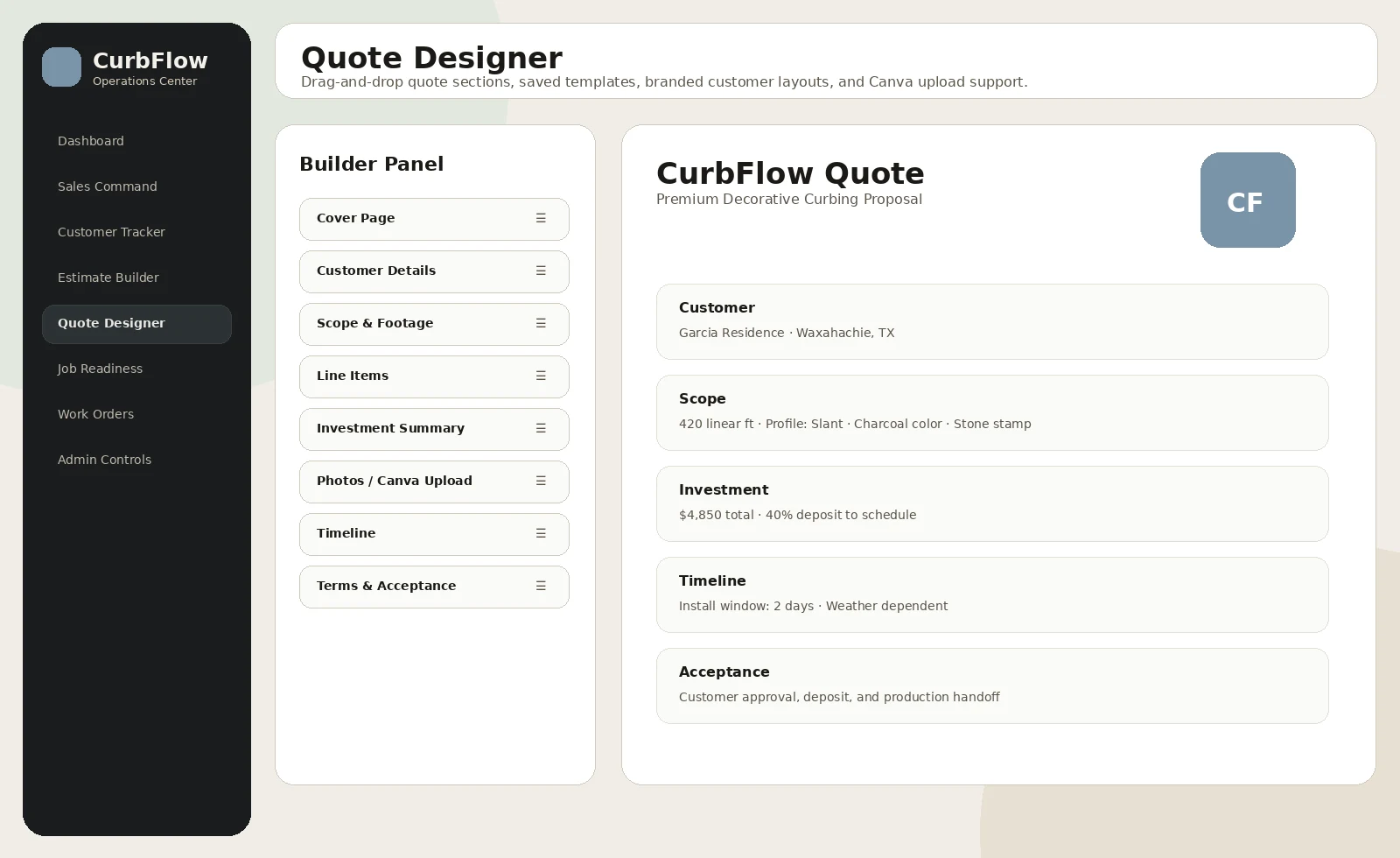 CurbFlow Operations Center screenshot