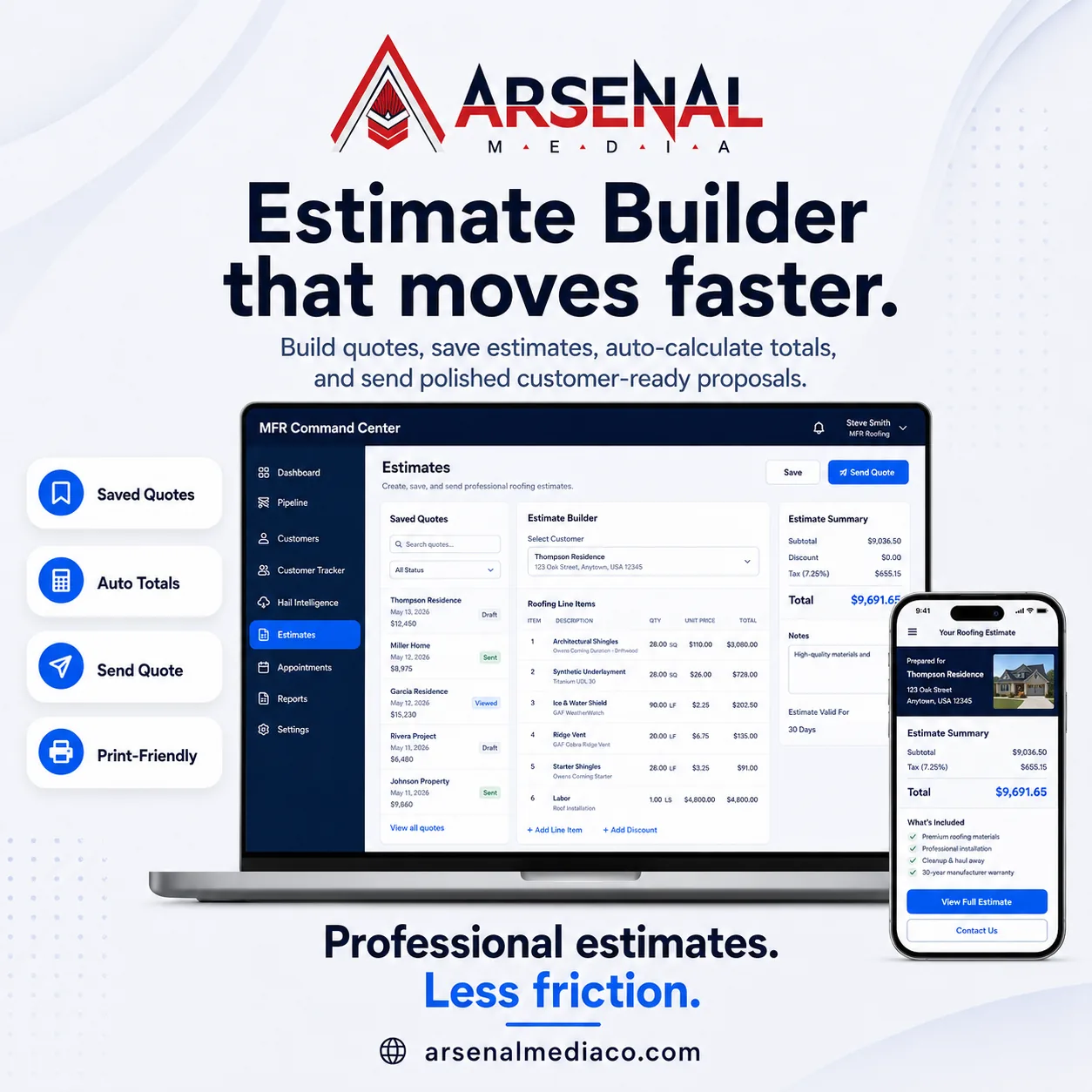 MFR Roofing Command Center: Estimate and quote designer
