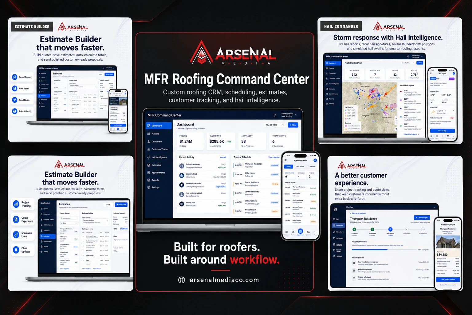 Custom business software dashboard with contractor CRM and workflow automation