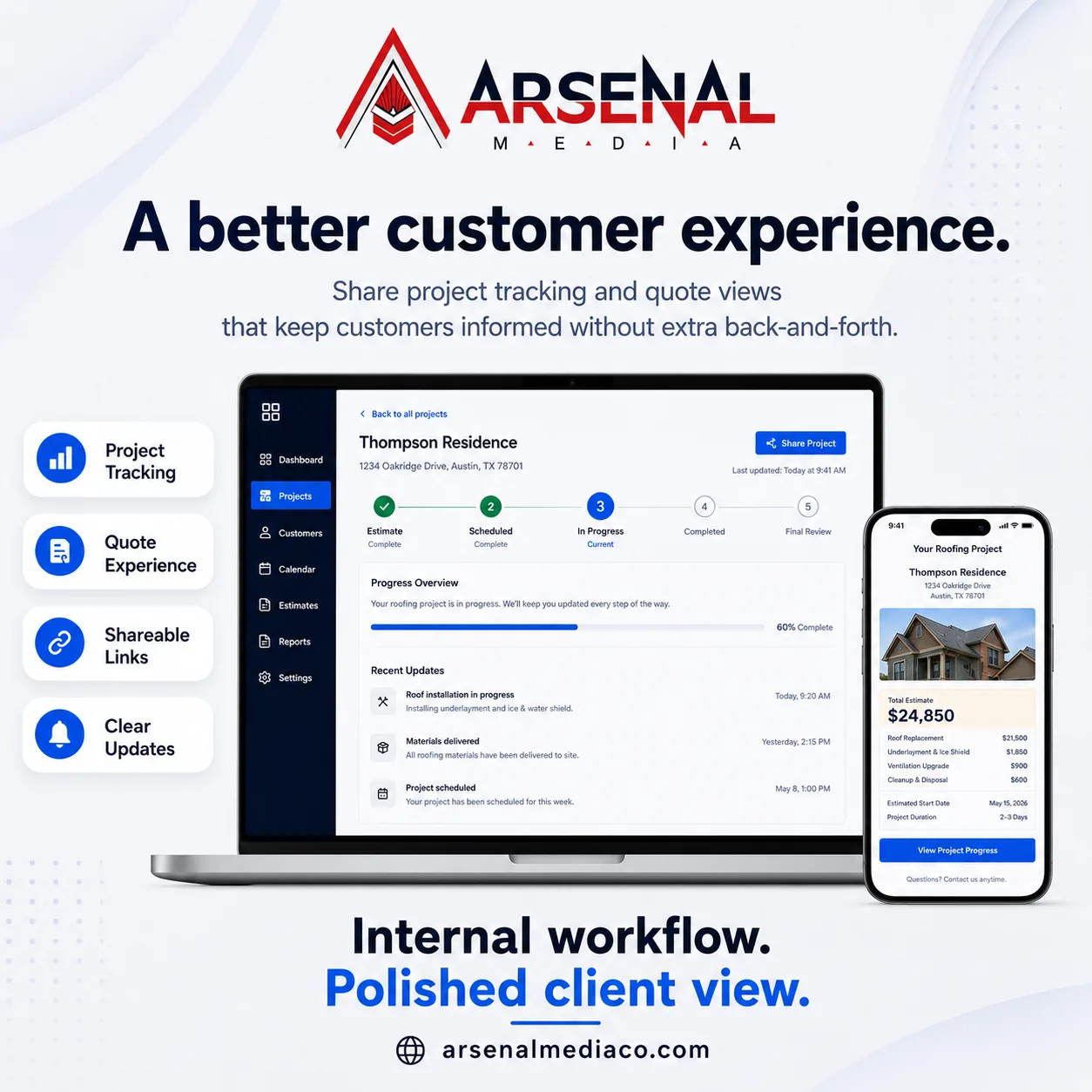 Customer portal project tracking software and client management system
