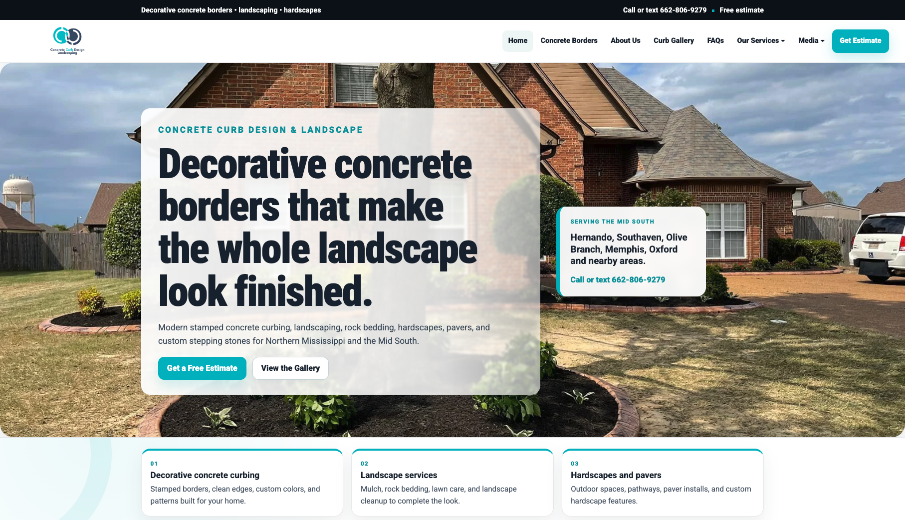 Current Concrete Curb Design & Landscape website homepage screenshot