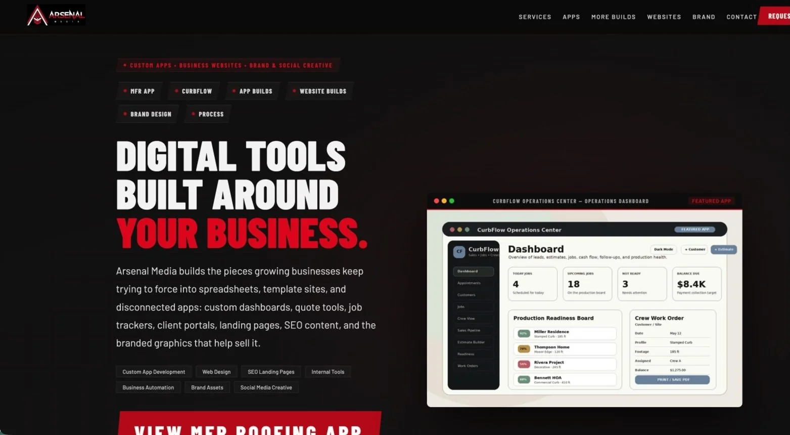Actual Arsenal Media website on-screen project screenshot